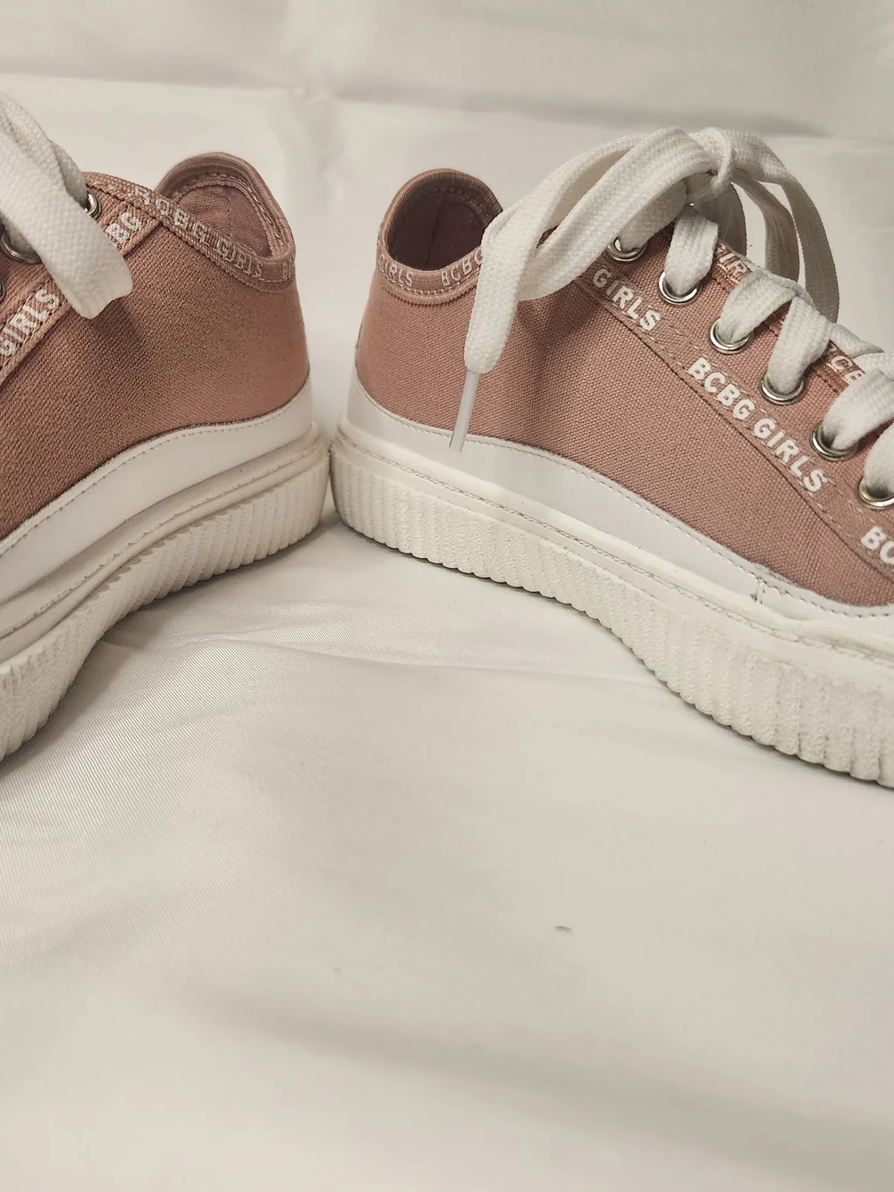BCBG Girls Lace-Up Sneakers in Dusty Pink and White